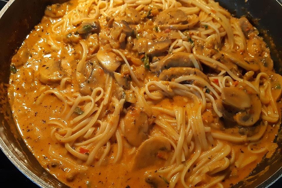 Cremige Champignons Spaghetti aus der Pfanne