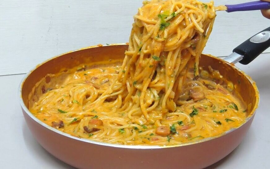 Champignons Spaghetti aus der Pfanne