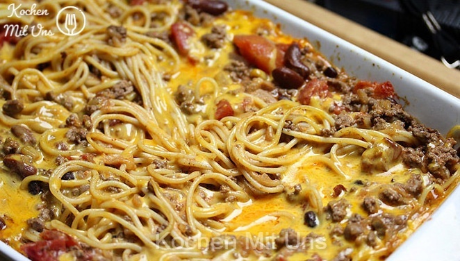 Spaghetti Auflauf mit Hackfleisch in unter 30 min fertig!