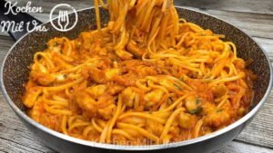 Read more about the article Spaghetti Hähnchenpfanne in wenigen Minuten weggeputzt!