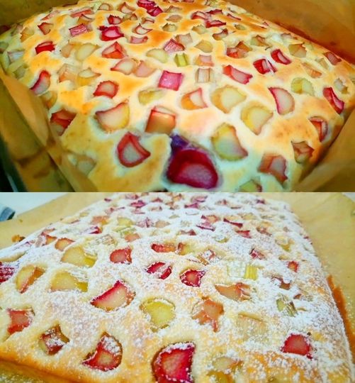 Erdbeer Rhabarberkuchen der immer gelingt in 30 Minuten fertig backen