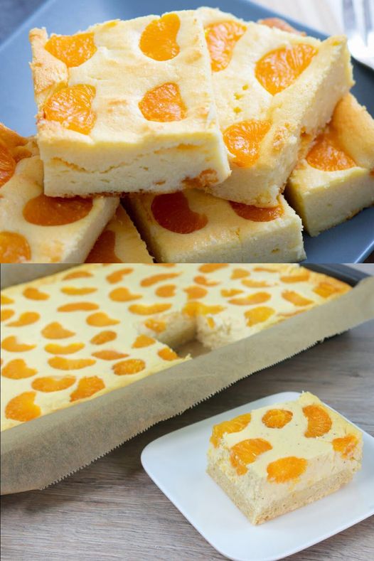 Blitz Käsekuchen mit Mandarinen nur 450 g Quark und in 5 Minuten