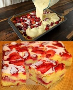Read more about the article Biskuitkuchen mit Erdbeeren in 5 Minuten bereit im Ofen
