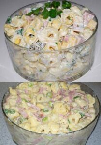 Read more about the article Tortellinisalat ich nehme 1 Packung Kochschinken & 1 Glas Mayonnaise