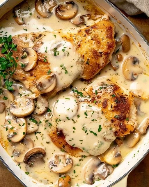 Gratinierte Hähnchenfilets mit 450 g Champignons & 100 g Goudakäse