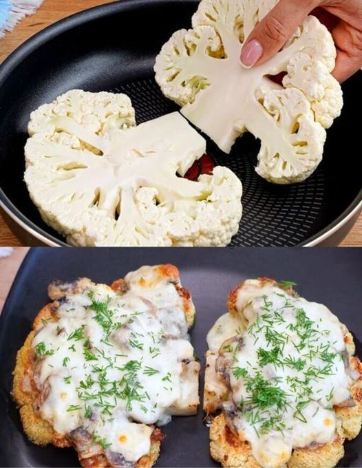 Blumenkohlsteak mit Champignons & 200 g Mozzarella