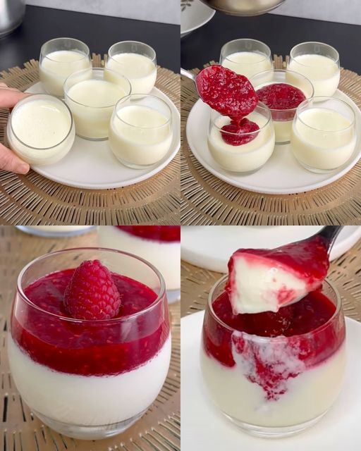  Panna Cotta Dessert mit 400g Himbereen schmeckt so gut