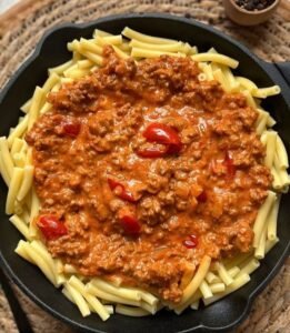 Read more about the article Frischkäse Bolognese mit 500 g Hackfleisch und Frischkäse