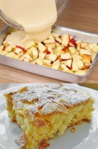 Read more about the article Apfelkuchen mit Vanillepudding in 10 Minuten im Ofen