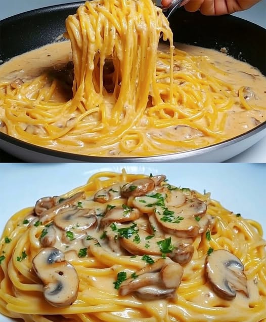 Spaghetti aus der Pfanne mit 250 g Champignons und Käse