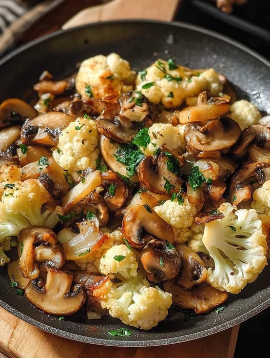 Blumenkohl Champignons Pfanne mit Knoblauch in 15 Minuten!