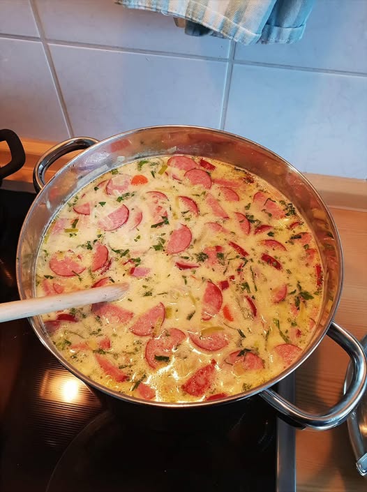 Ich koche Karotten, Kartoffel & Zwiebel, Cabanossi-Käse-Suppe