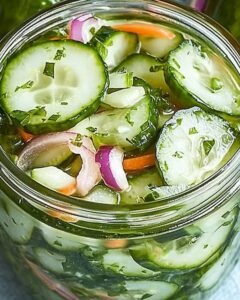 Read more about the article Eingelegter Gurkensalat (hält bis zu 2 Monate im Kühlschrank!)