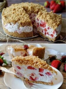 Read more about the article Ich verrühre Mascarpone mit 350 g Erdbeeren, Erdbeerkuchen ohne Backen