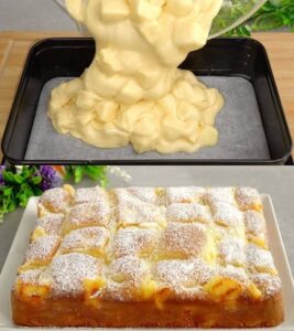 Read more about the article Apfelkuchen mit 2 Packung Vanillepudding in 10 Minuten im Ofen