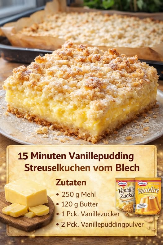 Blitz 15 Minuten Vanillepudding Streuselkuchen vom Blech