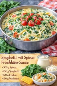 Read more about the article 15 Minuten Spaghetti mit Spinat-Frischkäse-Sauce