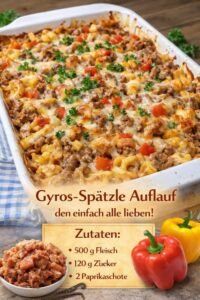 Read more about the article Backe ich 2x die Woche, Gyros Spatzle Auflauf