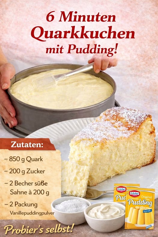 Verführerisch lecker, 6 Minuten Quarkkuchen mit Pudding