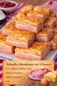 Read more about the article Schnelle Blätterteig Häppchen mit Schinken und Käse