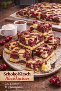 Read more about the article Schoko Kirsch Blechkuchen in 5 Minuten!