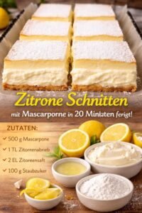 Read more about the article Leckere Zitrone Schnitten mit Mascarpone in 20 Minuten fertig