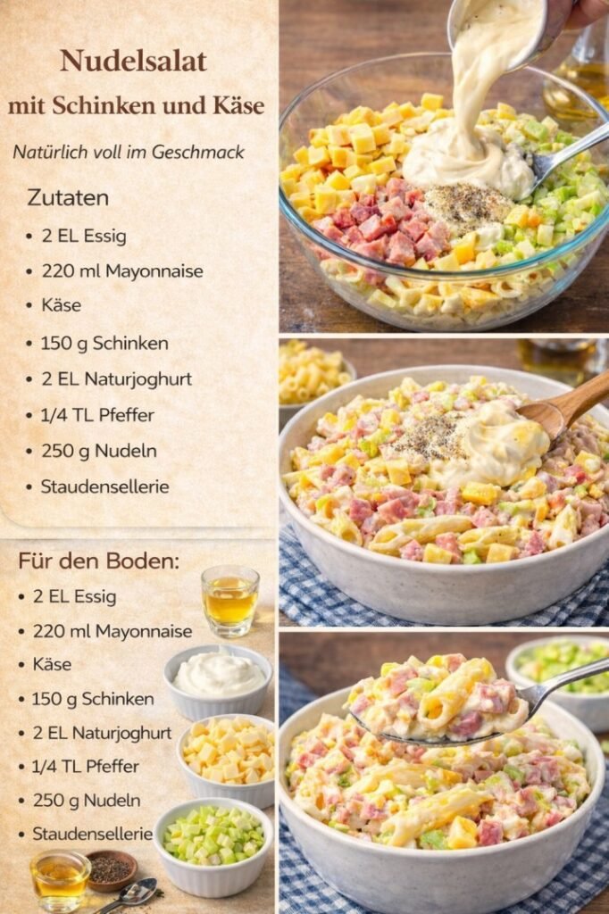 15 Minuten Nudel Schinken Salat den jeder liebt!