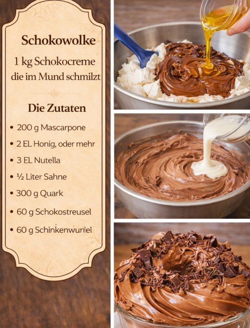 Ich verruhre 200 g Mascarpone mit 300 g Quark, Schokowolke!