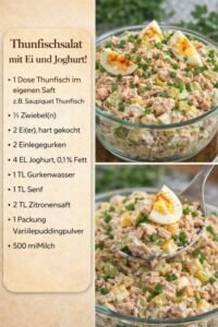 Read more about the article Das bereite ich 2x die Woche, Thunfischsalat mit Ei und 100 ml Joghurt!