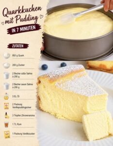 Read more about the article Scuhtgefahr Pur, Quarkkuchen mit Pudding in 7 Minuten