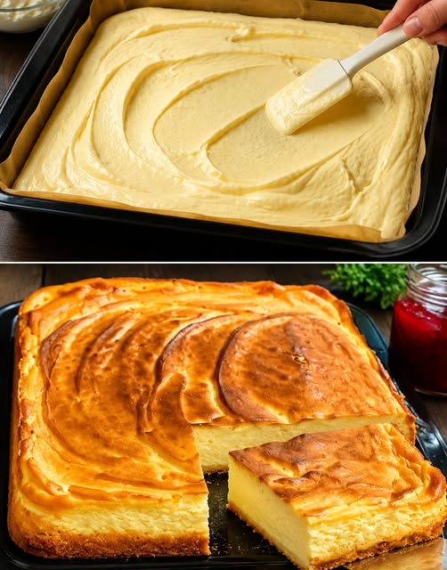 Quark Puddingkuchen vom Blech in 6 Minuten